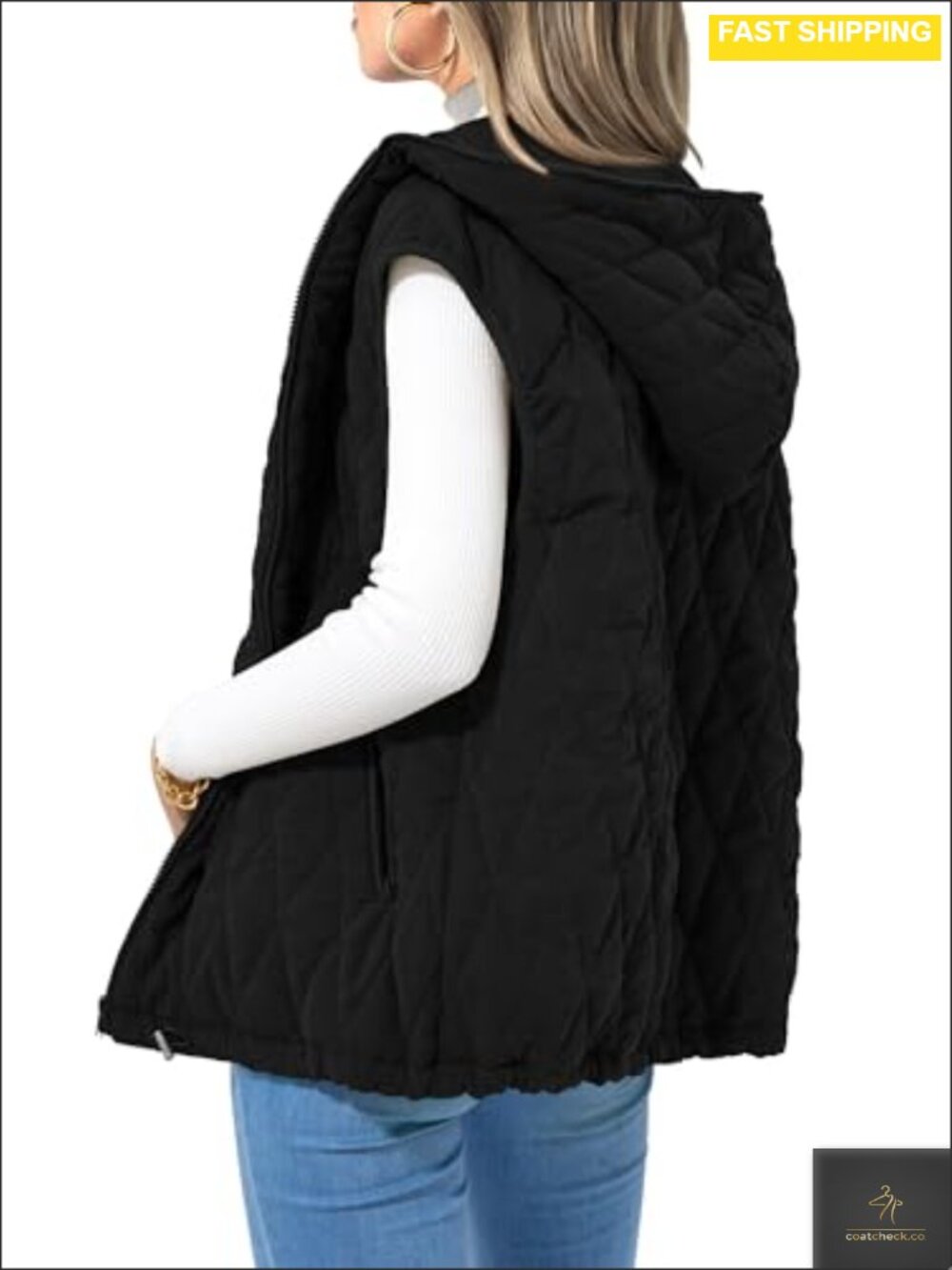 Women's Hooded Zip Up Puffer Vest Quilted Sleeveless Jacket